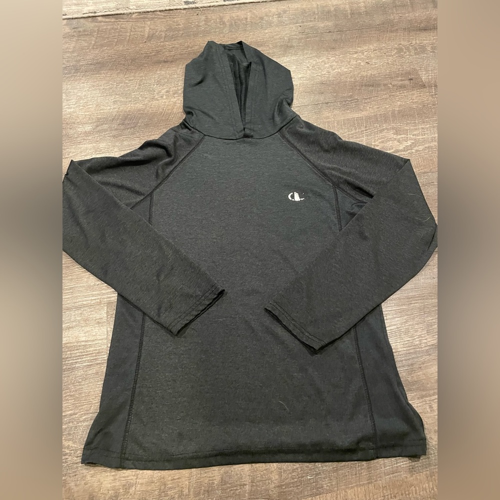 Grey athletic long sleeve hooded shirt